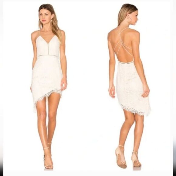 NBD x Revolve Only Yours Lace Mini Asymmetrical Dress Cream Size S - Picture 2 of 9